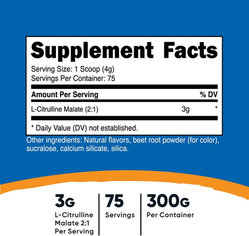 Nutricost L-Citrulline Malate 2:1 (Strawberry Kiwi) - 300 Grams