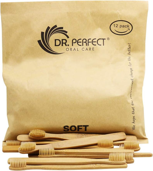 DR PERFECT Natural Bamboo Toothbrush, Soft Bristles for Adults, Pack of 12