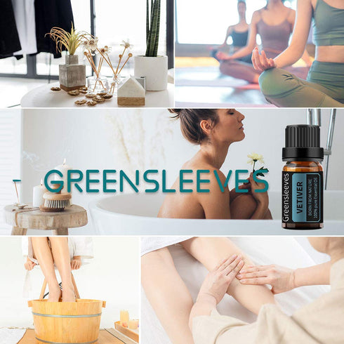 GREENSLEEVES Vetiver Essential Oil 10ml - Pure Organic Diffuser Oil for Massage
