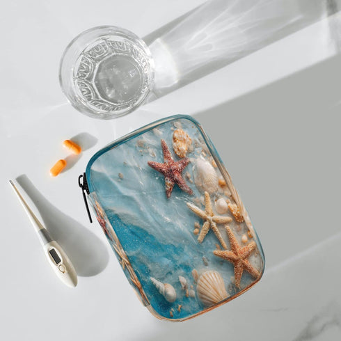 Skerhhux 7 Beach Starfish Blue Pill Case Travel Pill Organizer Weekly Day Portable with Zipper Medicine Box Pill Case