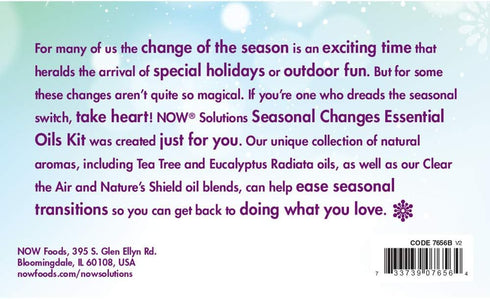 NOW Essential Oils Seasonal Changes Aromatherapy Kit, 4x10ml with Tea Tree, Eucalyptus, Clear the Air, Nature’s Shield