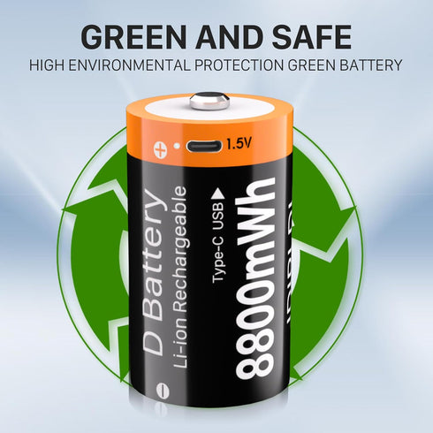 RRUHHK (8800mWh) 2 1 2 Packs Rechargeable D Batteries, New Upgrade High Capacity Lithium D Cell Battery Replacement