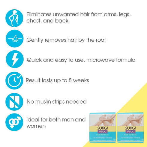 Surgi-wax Microwave Hair Removal Hard Wax, 4-Ounce Boxes, Pack of 2