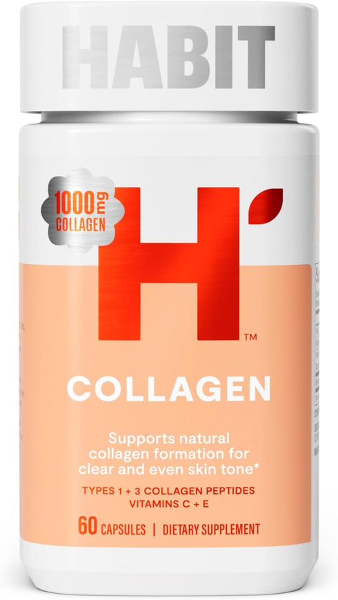 HABIT Collagen Supplement (60 Capsules) - 2000mg Collagen Peptides, Vitamin C & E, Antioxidants, Non-GMO, Gluten Free