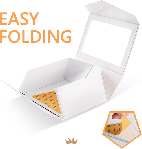 PACKQUEEN White Gift Box with Window, 9x6.5x3.8 Inches, Clear Gift Box with Ribbon and Card