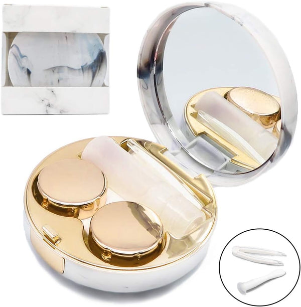 Portable Contact Lens Case, Cute Eye Contacts Applicator Remover Tool Kit with Mirror, Solution Bottle for Travel