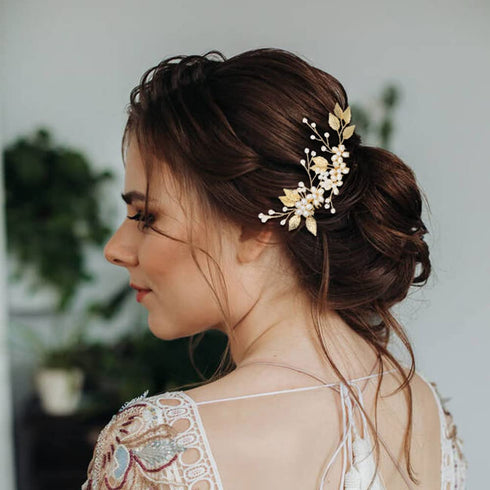 inSowni 21 Pack Gold Leaf Flower Bridal Wedding Hair Combs + U-shaped Pearls Hair Pins Accessories