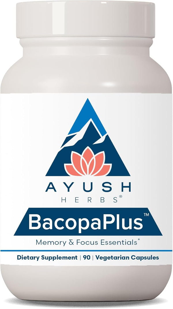 Ayush Herbs BacopaPlus - Ayurvedic Supplement for Focus and Cognitive Support, 90 Vegetarian Capsules