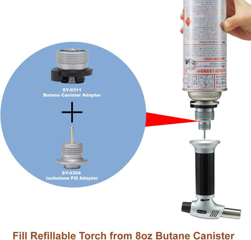Butane/Isobutane Fill Adapter, Gas Refill Tip for Butane Lighters & Torches, Convert Cassette Canister
