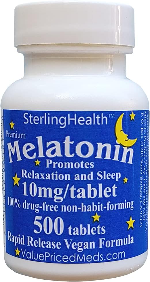 Melatonin 500 Count, 10mg Quick Dissolve Vegan Super Strength