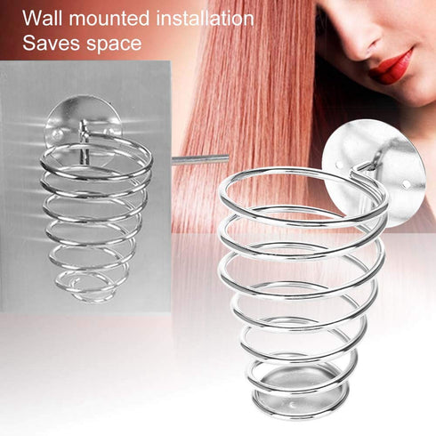 Spiral Blower Stand Spring Wall Mounting Hair Dryer Rack Stainless Steel Holder for Home Salon