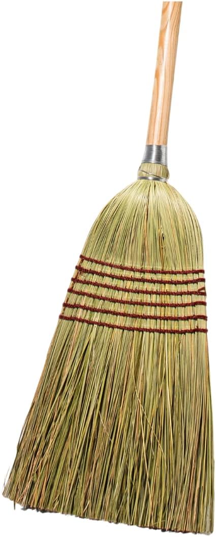 Corn Broom with Wood Handle, Heavy Duty Indoor Outdoor Broom with 1 1/4 Inch Handle