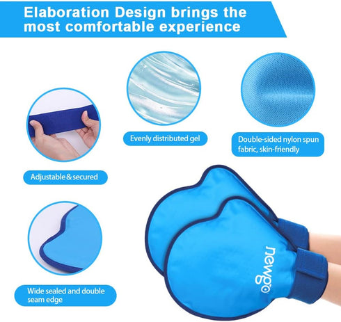 NEWGO Hand Ice Pack Gloves for Pain Relief, 2 Pack Cold Gloves for Chemotherapy and Arthritis