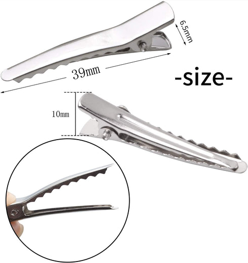 Single Prong Alligator Hairpins, 100 Pieces Silver Metal Curl Crocodile Hair Clips, 39mm for Hair Care Salon DIY Craft