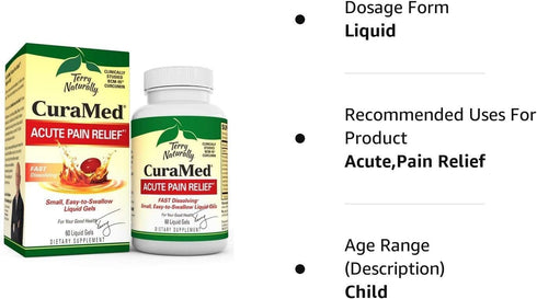 Terry Naturally CuraMed Acute Pain Relief - 60 Liquid Gels with BCM-95 Curcumin & Boswellia - Non-GMO, Easy to Swallow