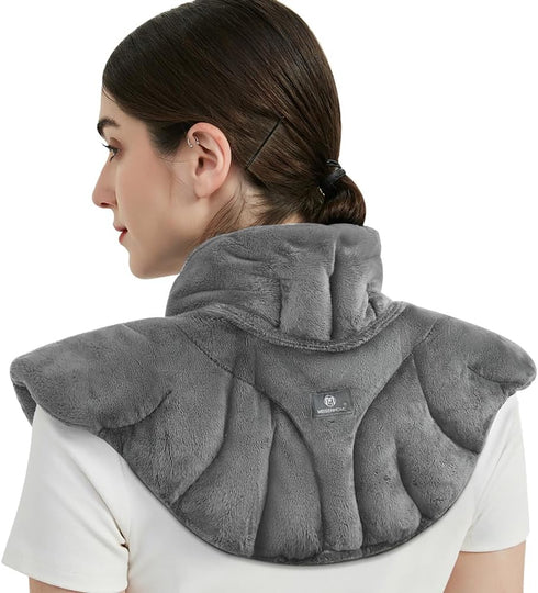Microwavable Heating Pad for Neck and Shoulders, Weighted Moist Wrap for Pain Relief, Hot & Cold Compress, Grey