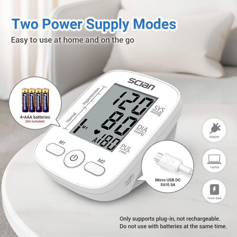 Scian Blood Pressure Monitor Upper Arm, Automatic Cuff with Large Display, 180 Memory, USB Cable