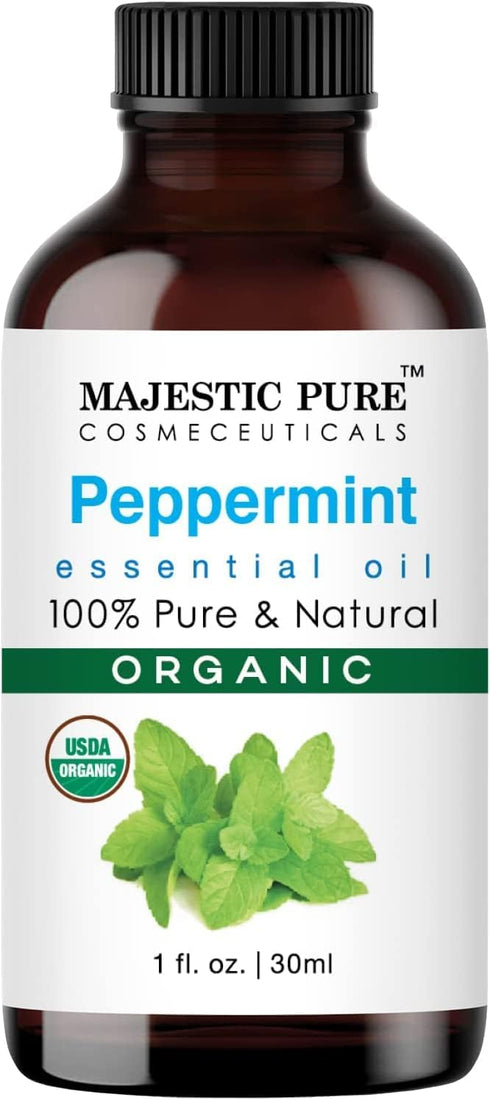 Majestic Pure Peppermint Essential Oil, 100% Organic Oil for Aromatherapy, Skincare, Hair Care, Household Use