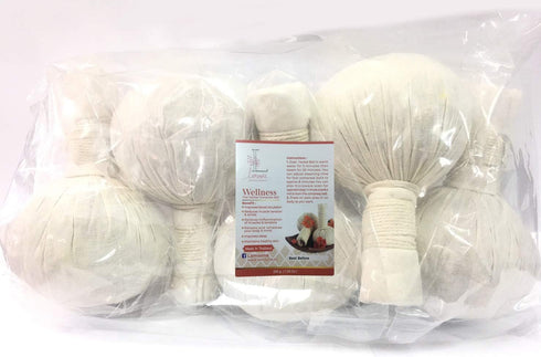 Lamoone 100% (Pack 5) 200g (7.05 oz) Premium Thai Herbal Massage Ball, Aroma Compress Ball Natural herb for Spa