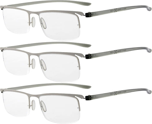 Eyekepper 3 Pairs Metal Half-rim Reading Glasses for Men Silver Frame +1.25