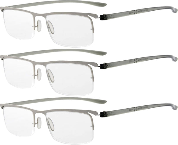 Eyekepper 3 Pairs Metal Half-rim Reading Glasses for Men Silver Frame +1.25