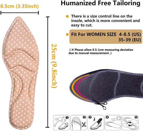Shoe Inserts for Women - High Heel Insoles, 2 Pairs Beige, Breathable 5D Sponge Comfort Insoles for Pain Relief