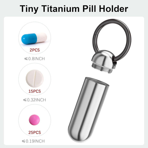 Small Portable Pill Case Keychain, Waterproof Titanium Pocket Organizer for Travel