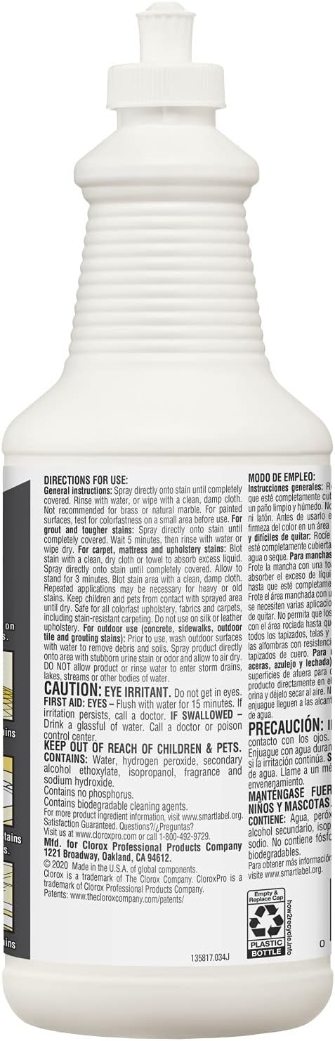 CloroxPro Urine Remover for Stains and Odors, 32 Ounce Pull Top Bottle - Healthcare and Industrial Cleaning - 31415