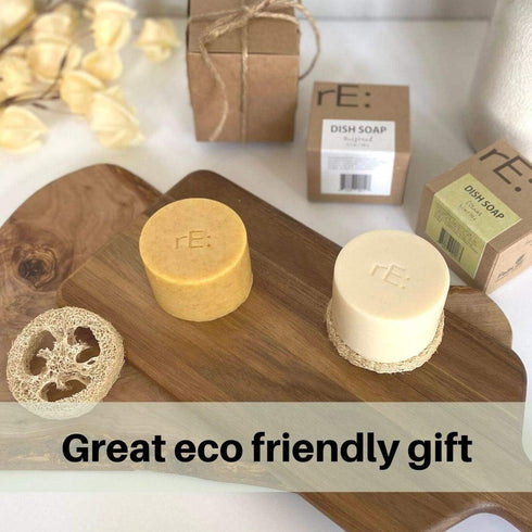 rE: Eco-Friendly Dish Washing Soap Bar with Loofah Holder, Citrus Scented, Plastic Free