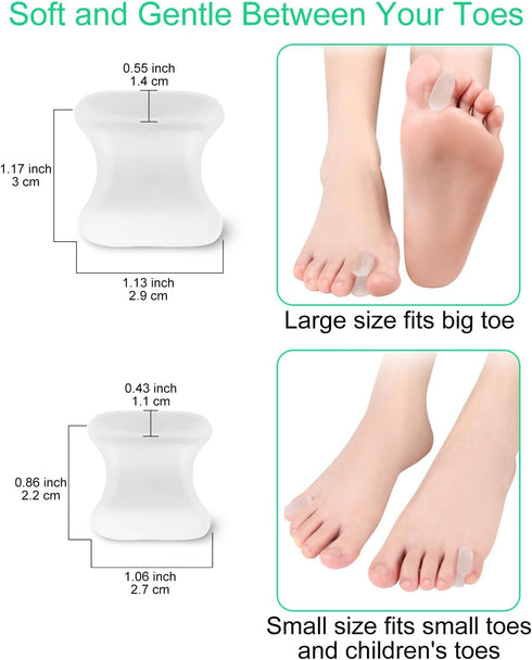 12 Pack Gel Toe Separators - Bunion Toe Spacers for Women and Men, Soft Silicone for Toe Pain Relief (6L+6S)
