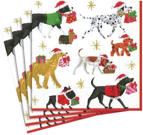 Caspari Christmas Delivery Paper Cocktail Napkins, White - Four Packs of 20