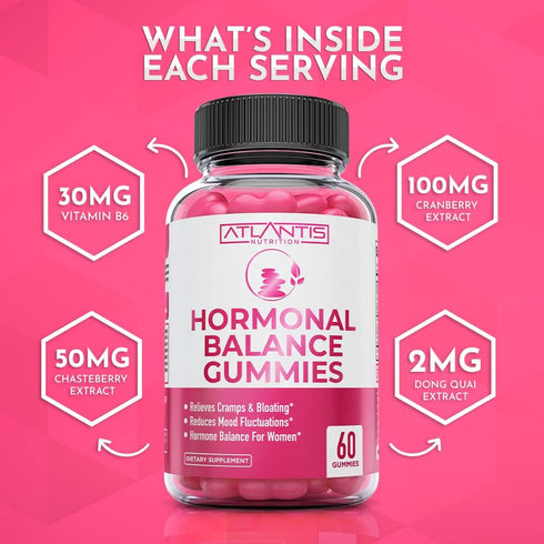 Gummies Atlantis Nutrition Hormonal Balance for Women & PMS Relief - Alleviates Cramps, Bloating, Mood Swings, Hot