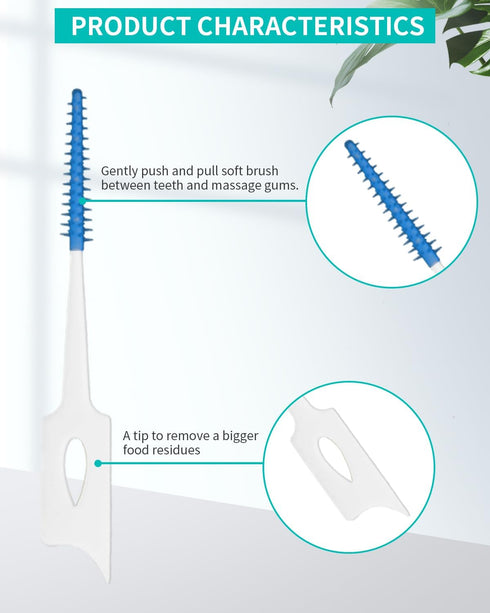 200 PCS Soft Interdental Brushes, Disposable Dental Toothpicks for Cleaning, Tooth Flossing Brush Tool in Blue Colors