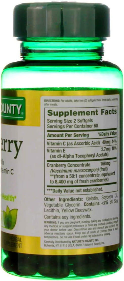 Nature's Bounty Cranberry Fruit 4200 mg with Vitamin C - Softgels, 120 ea (Pack of 4)