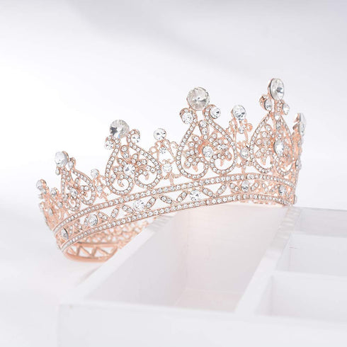 S SNUOY Rose Gold Crowns for Women - Full Round Crystal Queen Tiaras & Pageant Party Costume Headbands
