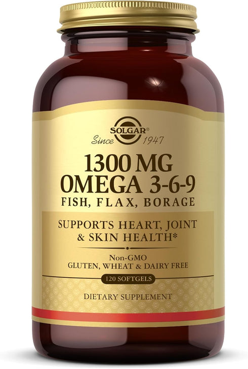Solgar 1300 mg Omega 3-6-9, Fish Oil Supplement, 120 Softgels, Heart, Joint & Skin Health