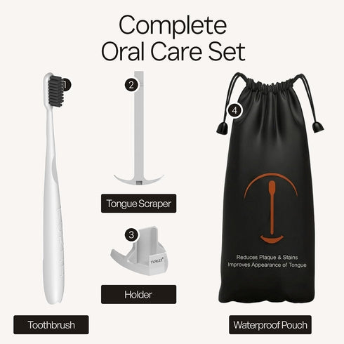 Pack 1) TOKII Tongue Scraper Cleaner Charcoal Bristles Toothbrush for Bad Breath with Waterproof Pouch for Travel