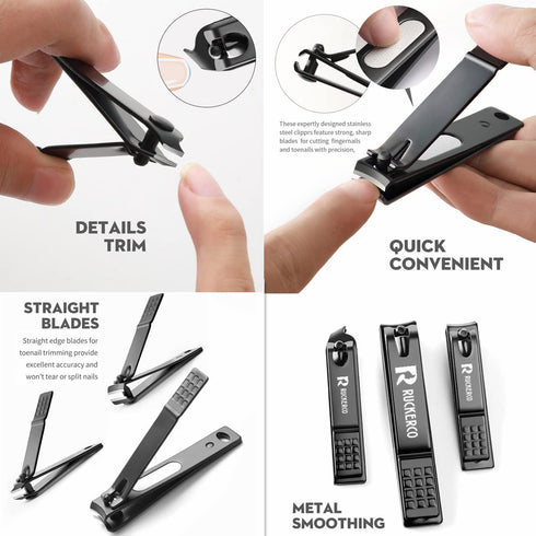 Nail Clippers Set, Matte Stainless Steel 3 pcs Fingernail Clippers & Slant Edge Toenail Clipper Cutter