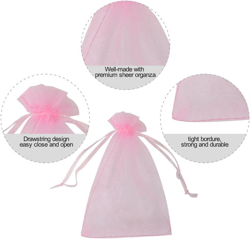 HRX Package 100pcs Pink Organza Bags, 4 x 6 Inches Wedding Christmas Favors Gift Drawstring Jewelry Pouches