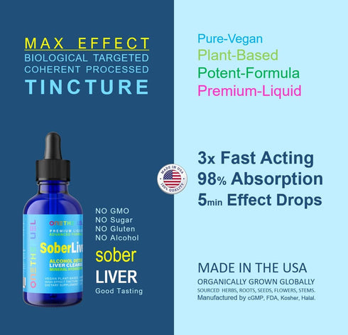 Sober Liver 2oz. Plant-Based Liver Cleanse and Detox Support + 100% Natural Hydration Liver Health Supplement with