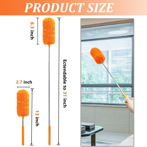 4 Pcs Washable Microfiber Feather Duster - Extendable Pole and Bendable Head for Cleaning