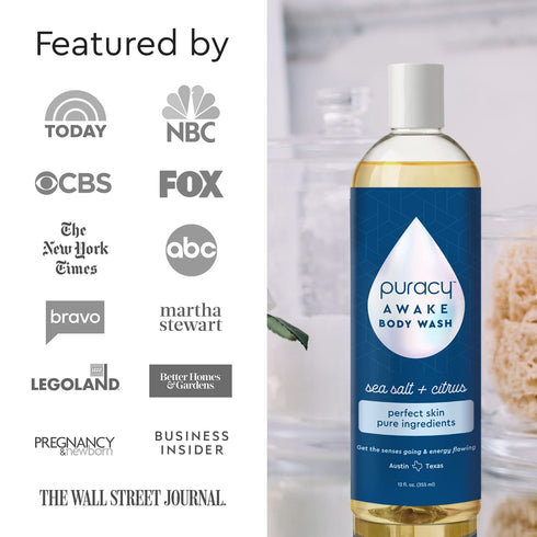 Puracy Body Wash - Natural, 98.6% Pure Plant Ingredients, Moisturizing Shower Gel, 12 oz