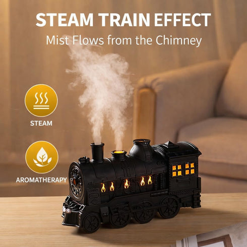 Set, 300 ml 2 Steam Train Essential Oil Diffuser Retro Train Aromatherapy Diffuser with Night Light, Includes Essential
