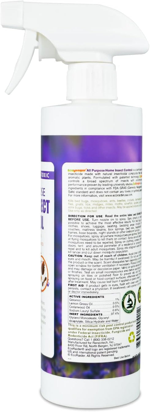 EcoVenger by EcoRaider All Purpose Insect Control 16 OZ, Fleas, Fruit Flies, Gnats, Moths, Roaches, Spiders,Roaches. Fast Kill, Lasting Prevention, Kill Eggs, Plant Extract Based & Non-Toxic
