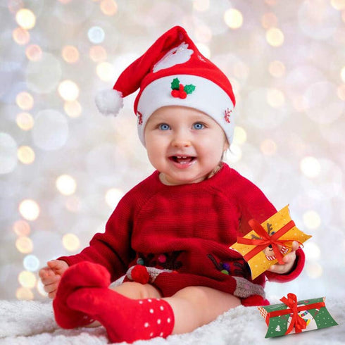 CCINEE Christmas Pillow Boxes - Xmas Candy Boxes with Red Ribbons, Santa Elk Gift Card Holder, 50PCS
