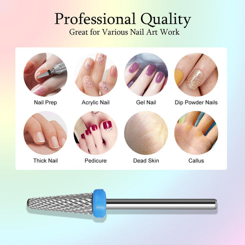 Tungsten Carbide Nail Drill Bits, 3/32'' Efile Electric Cuticle Bits, Two Way Manicure Polishing Art Remove Acrylic
