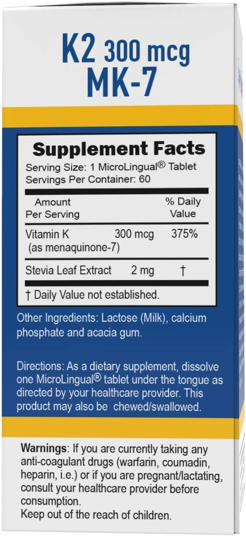 Superior Source Vitamin K2 MK-7 (Menaquinone-7), 300 mcg, Quick Dissolve MicroLignual Tablets, 60 Count