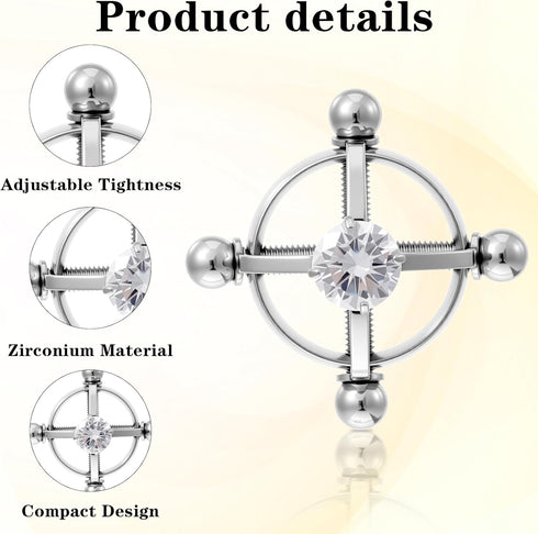 Quilax 2Pcs Adjustable Nipple Jewelry Non Piercing, Stainless Steel Fake Nipple Rings, Nipples Clips for Adult Women