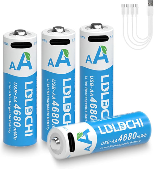 LDLDCHI 4680mWh Rechargeable Lithium AA Batteries 4 Pack, 1.5V USB C AA Battery,