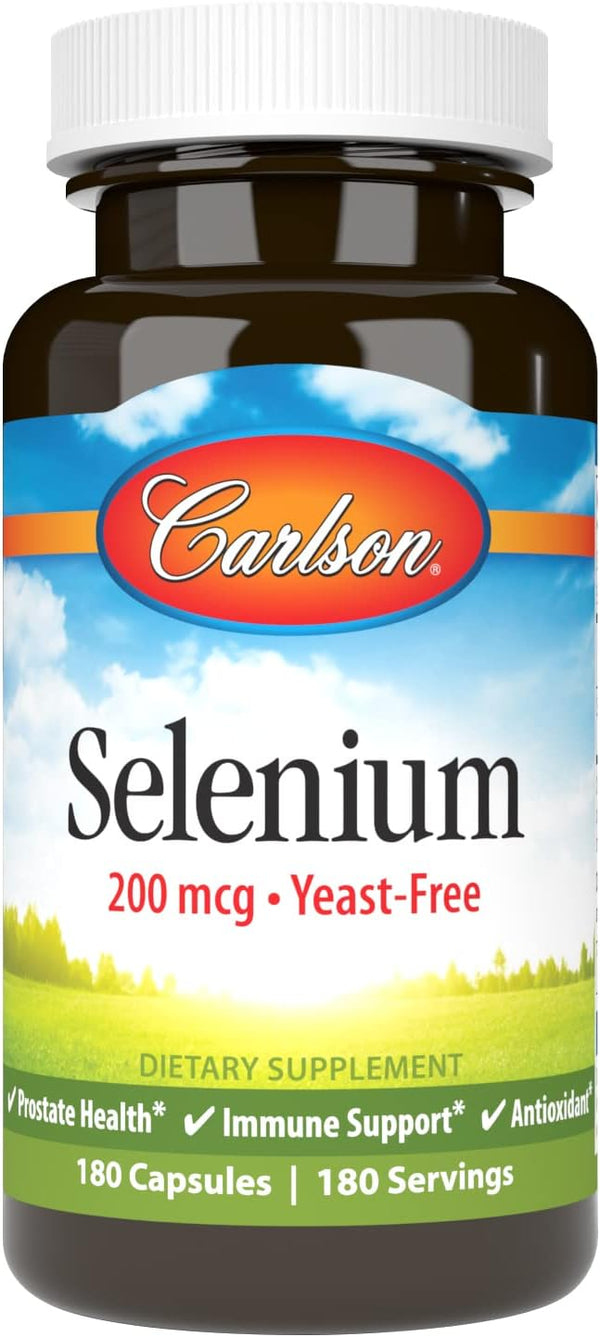 Carlson - Selenium, 200 mcg Yeast-Free, Prostate Health & Immune Support, 180 Capsules